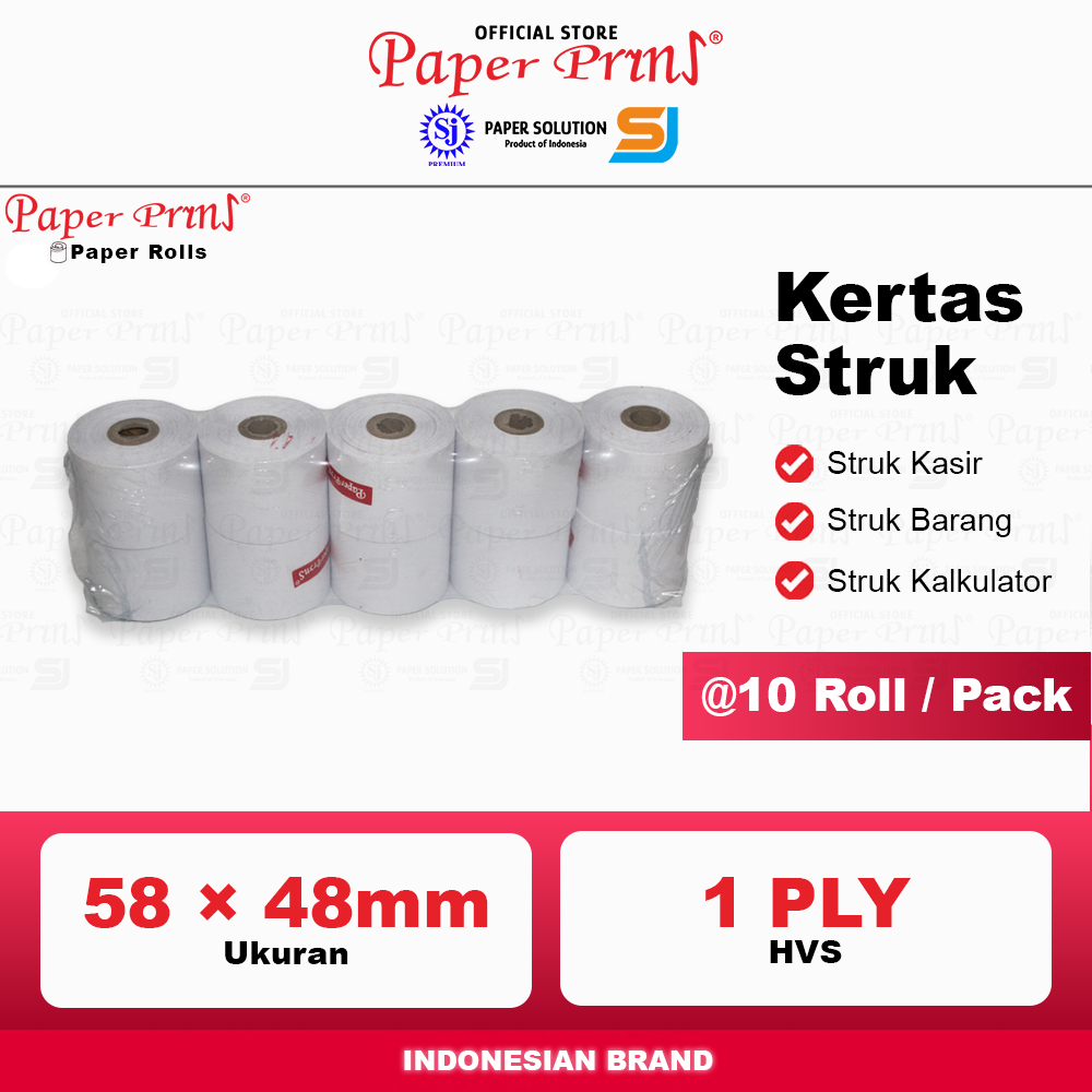 

Kertas Struk Kasir Register Roll HVS Paperpryns 1PLY 58 x 48mm (@10 Roll)