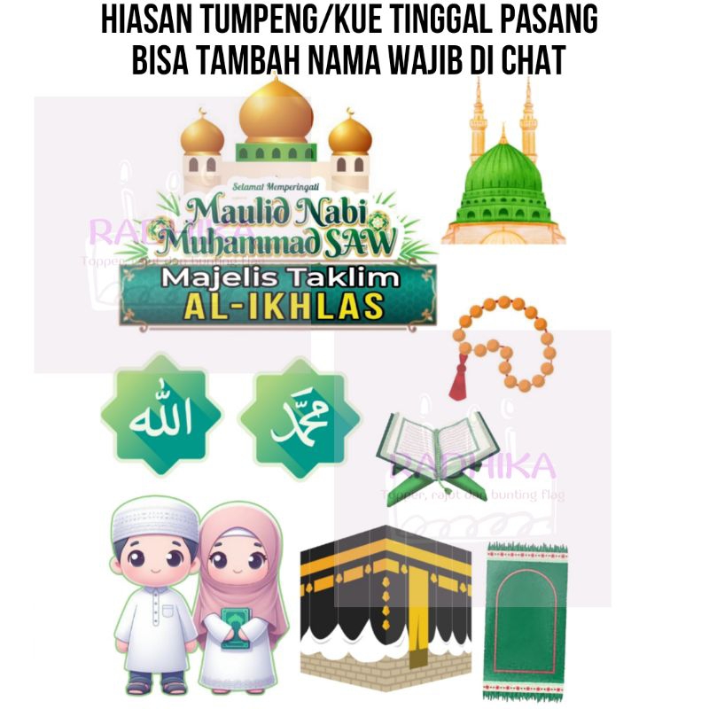 Topper Maulid Nabi Muhammad Hiasan Tumpung kue bisa custom nama
