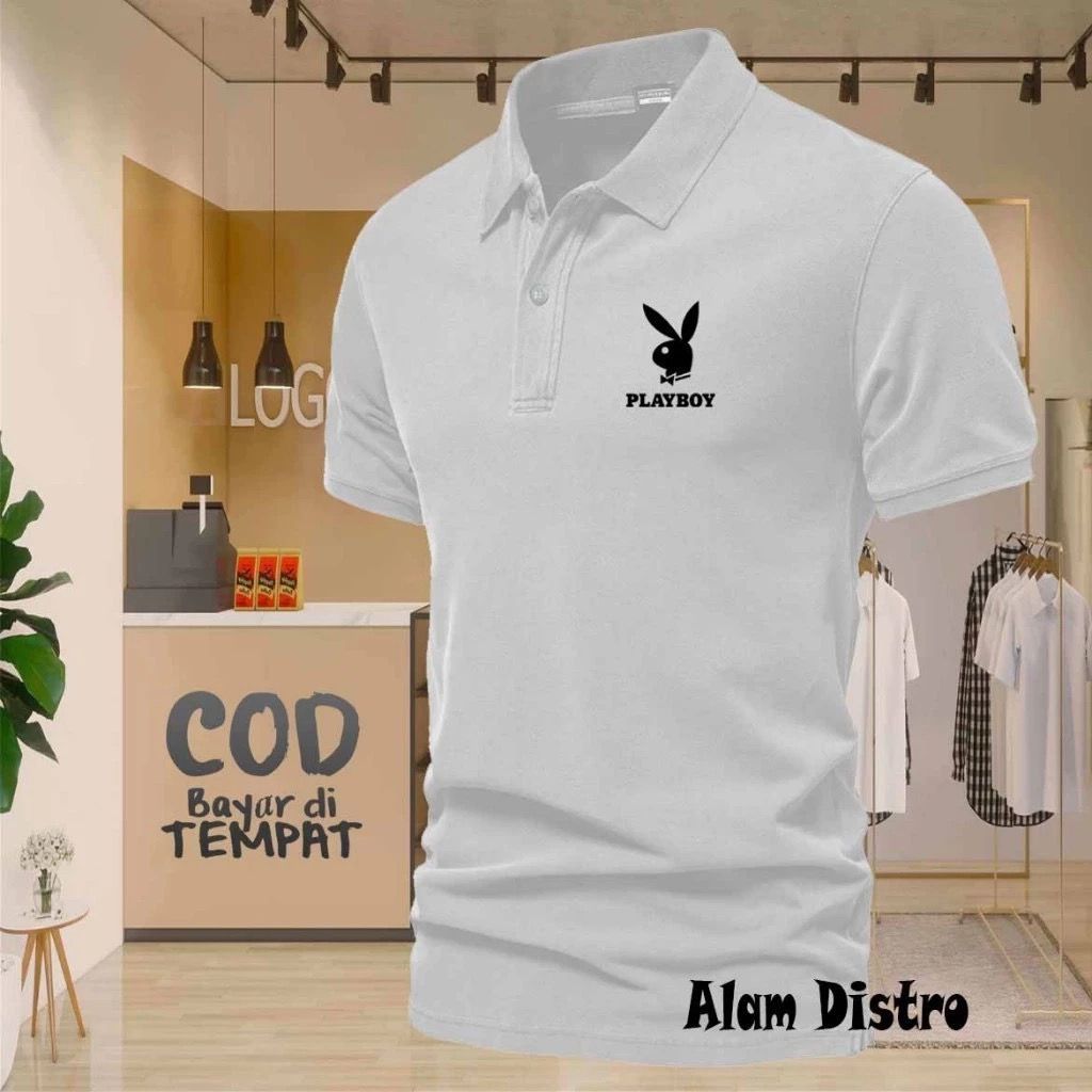 T-Shirt POLO kerah Playboy Text Hitam Quality Kaos Kerah Dewasa Shirt / Kaos Wangki Pria Polo