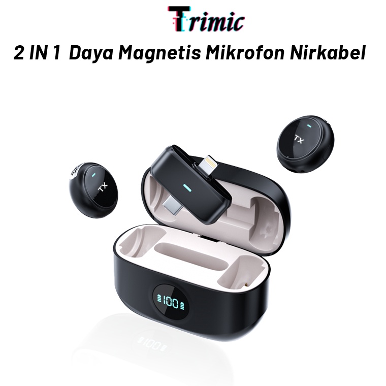 Terbaik Trimic 2 in 1 Mikrofon Nirkabel Wireless Microphone Clip on Mic Mini Magnetik Dual Lavalier 