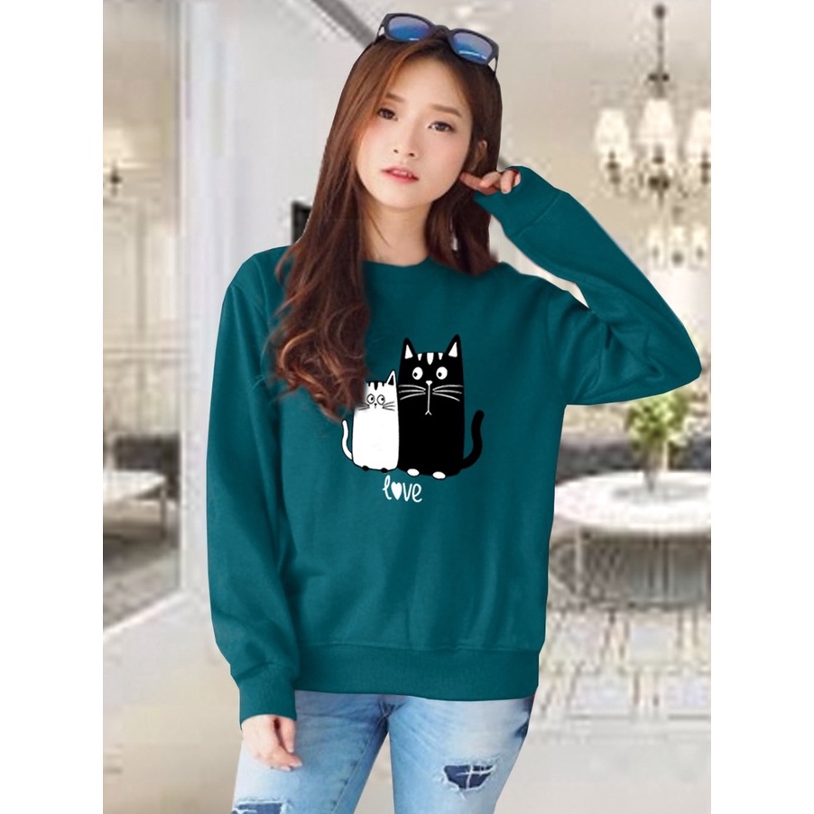 Terbaik Kaos Lengan Panjang meow love  Kaos Sweatshirt  Atasan Wanita  Atasan Wanita Lengan Panjang 