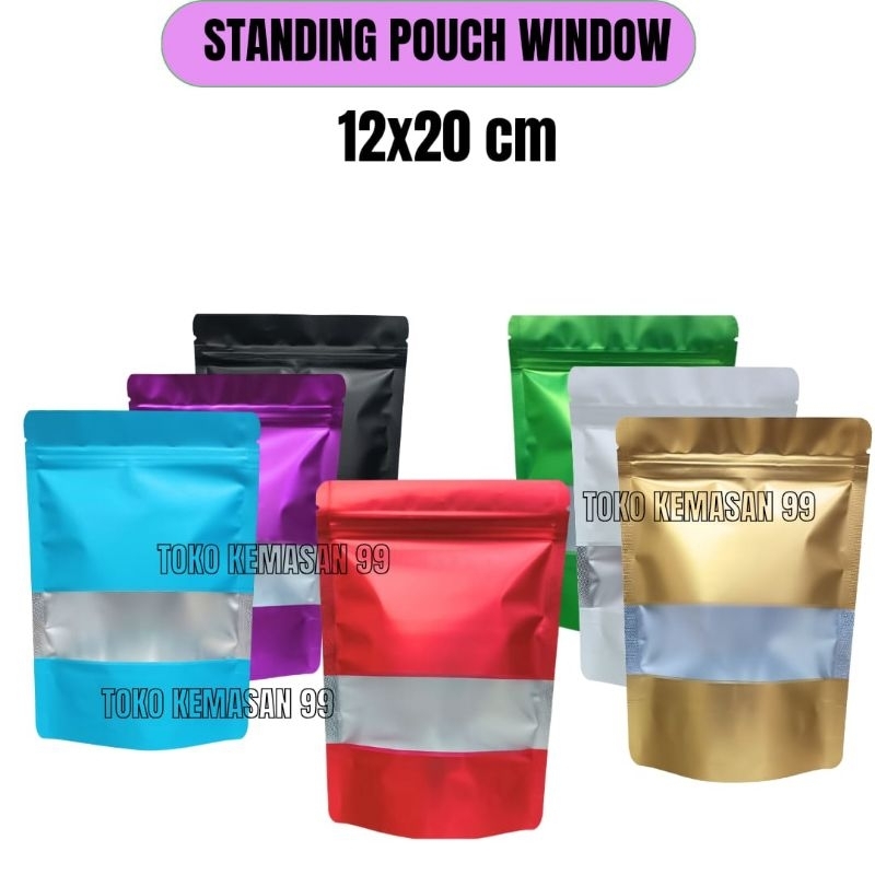 KEMASAN STANDING POUCH WINDOW 12X20 CM WARNA WARNI PREMIUM (M)