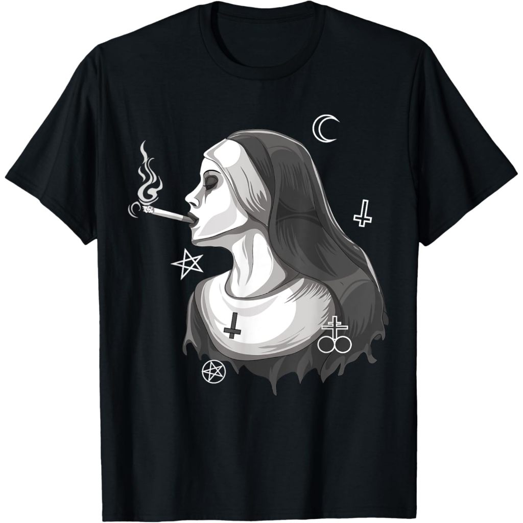 Baju kaos Dark Nun Satanic Occult Gothic Evil Anti-Christ Nun Unholy T-Shirt