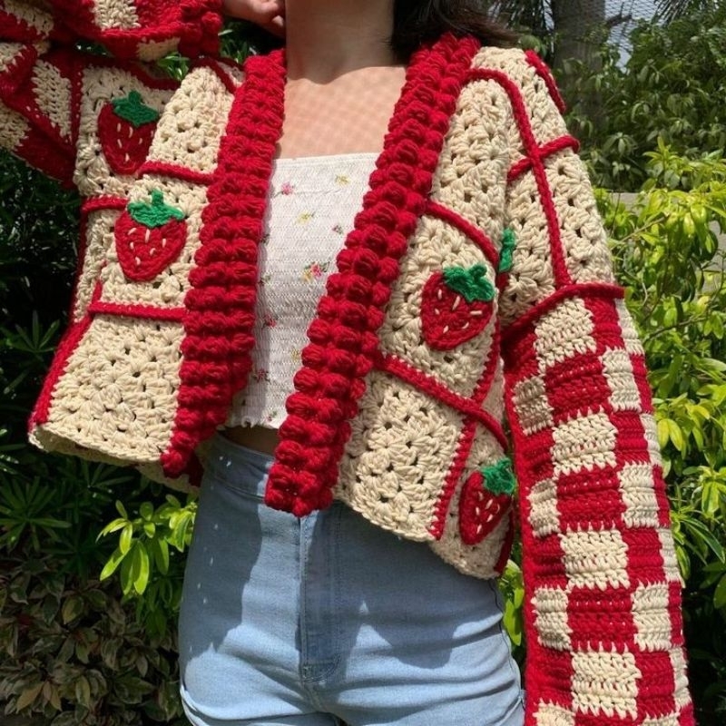 Cardigan Crochet/Kardigan Rajut/Cardigan Handmade/Cardigan Strawberry