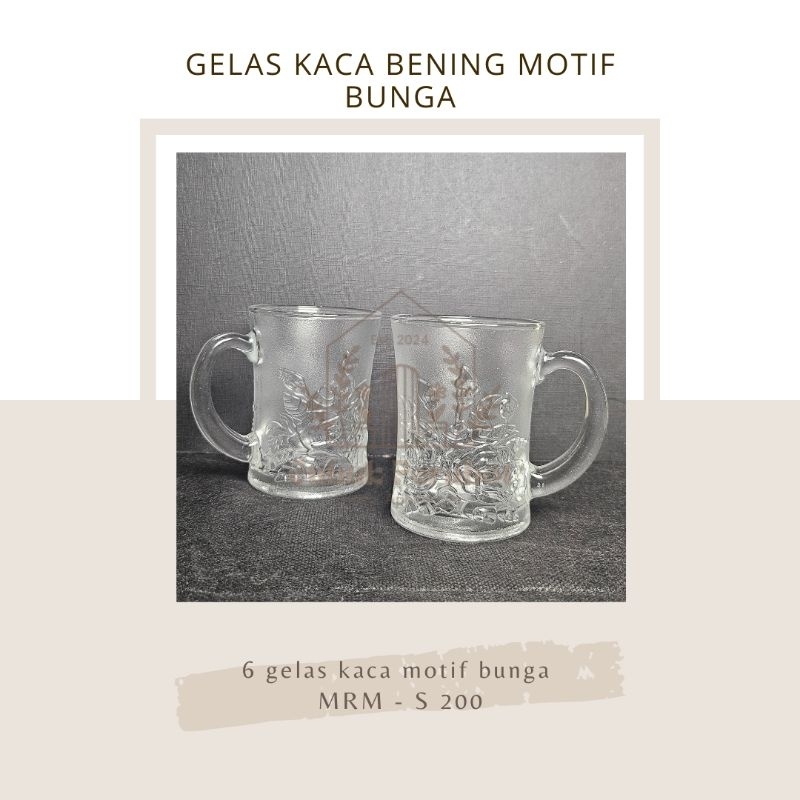 6PCS GELAS KACA MOTIF BUNGA/GELAS KOPI/GELAS SET/GELAS TEH/CANGKIR SET/GELAS BENING/CANGKIR KOPI/CAN