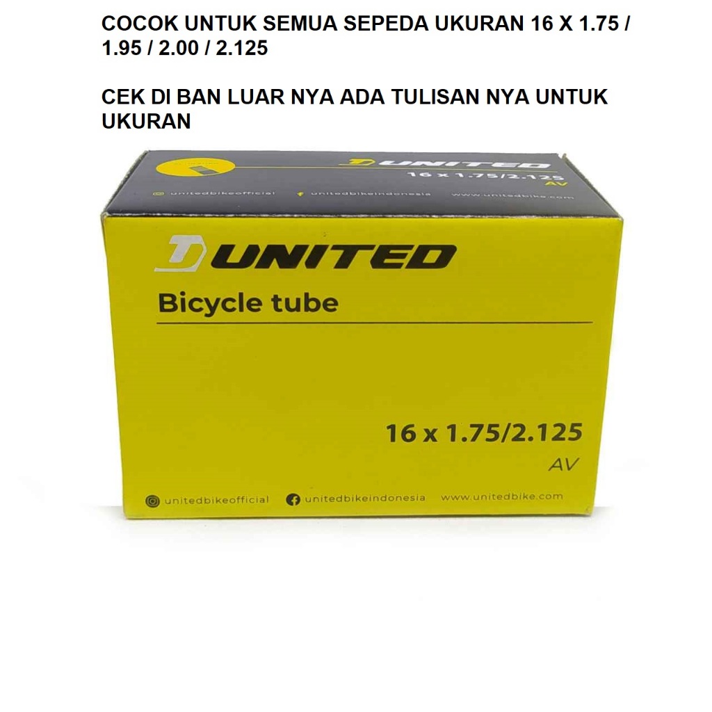 Ban Dalam Sepeda 16 x 1.75 / 1.95 / 2.00 / 2.125 United
