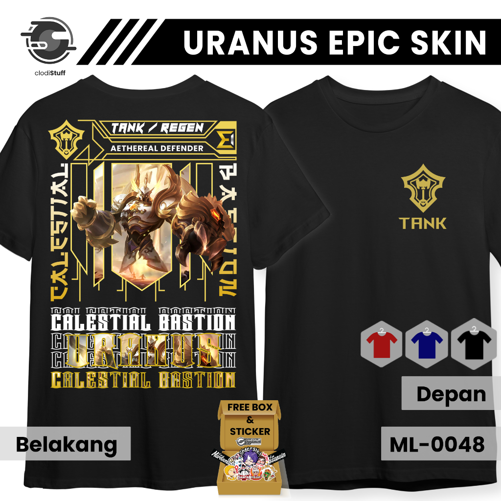 Kaos MLBB URANUS EPIC SKIN Mobile Legends Distro Cowok Lengan Pendek Hitam Combed 24s Pria Wanita
