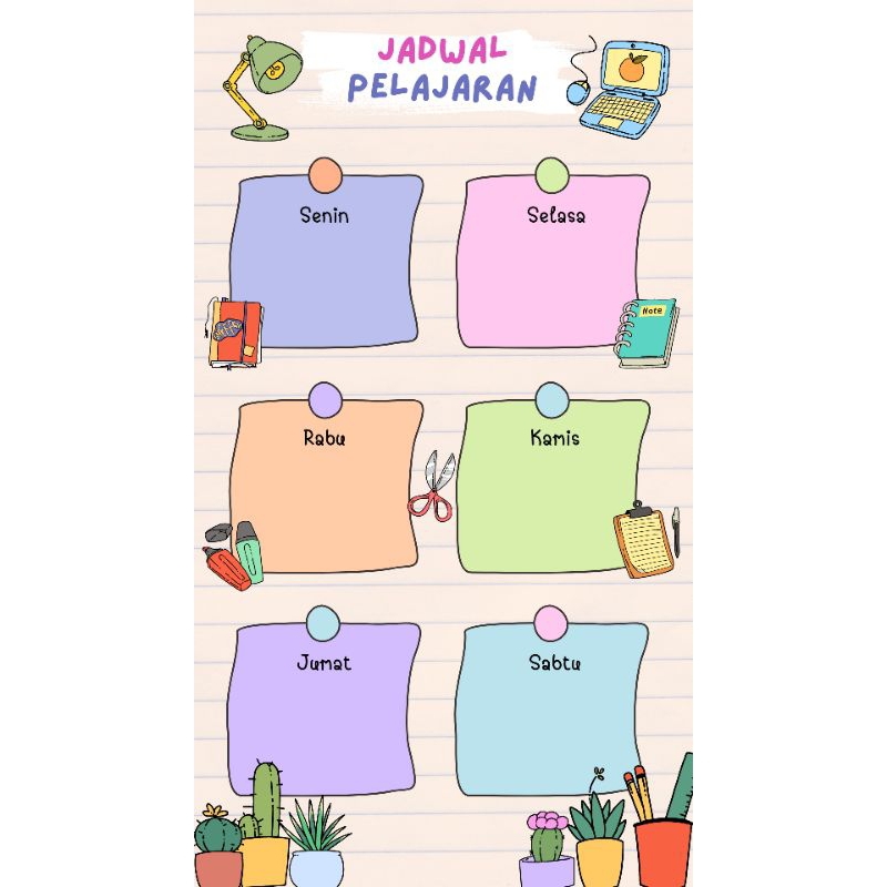 Stiker jadwal pelajaran isi 6 lembar