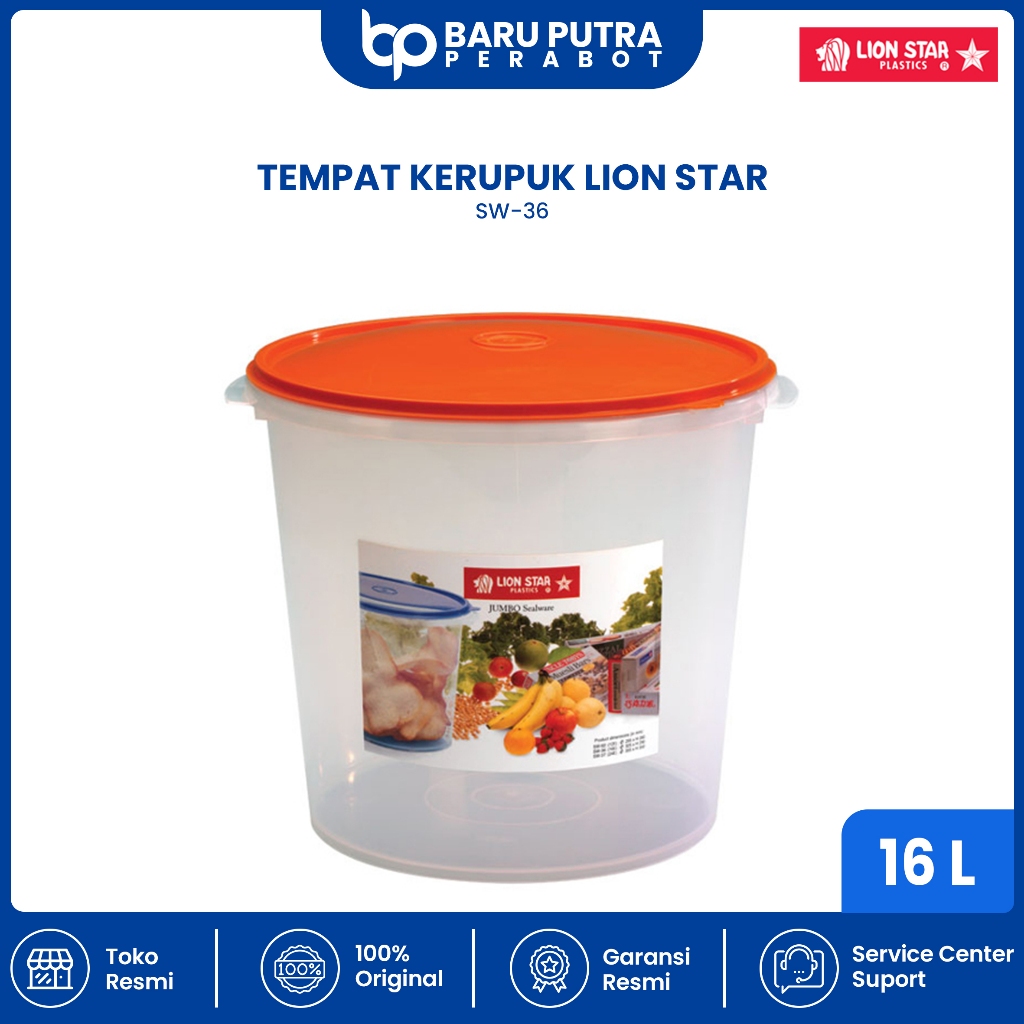 Wadah Serbaguna Bundar 16 Liter Jumbo Sealware 16L Lion Star SW-36 /Toples Plastik Kerupuk Peyek