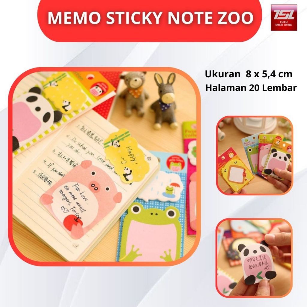 

TUTU Memo Sticky Notes Zoo Animal Buku Catatan Kecil Mini Book Karakter Lucu