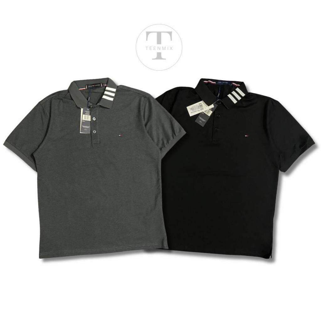 Baju Polo Tommy Collar Triple Bar Cotton Polo Shirt Kaos Atasan Polo Pria & Wanita Unisex Tommy Baha