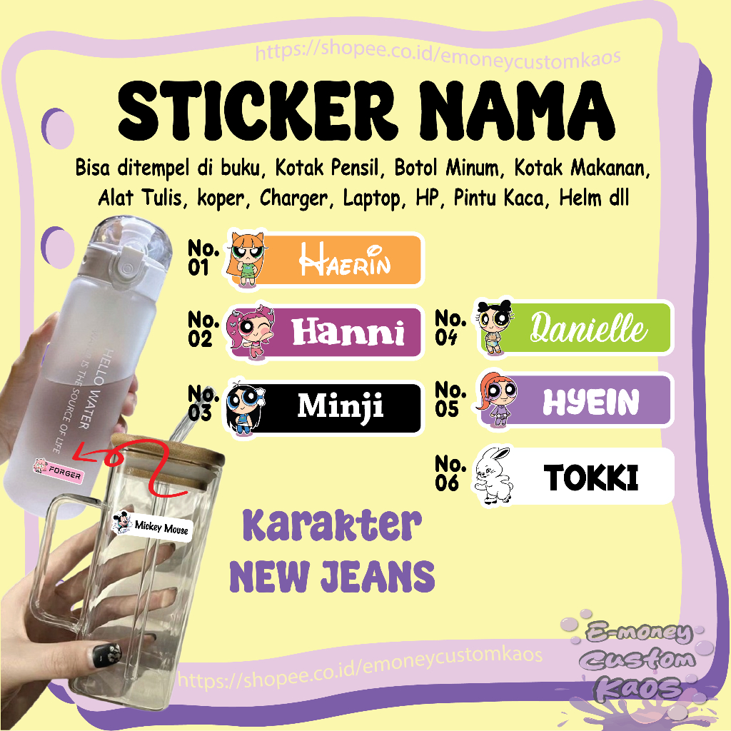 

STICKER LABEL NAMA NEW JEANS CUSTOM STIKER LEBEL PREMIUM MURAH LUCU BISA TEMPEL DI BUKU KOTAK PENSIL HELM BOTOL MINUM KOTAK MAKANAN ALAT TULIS KOPER LAPTOP HP PINTU KACA