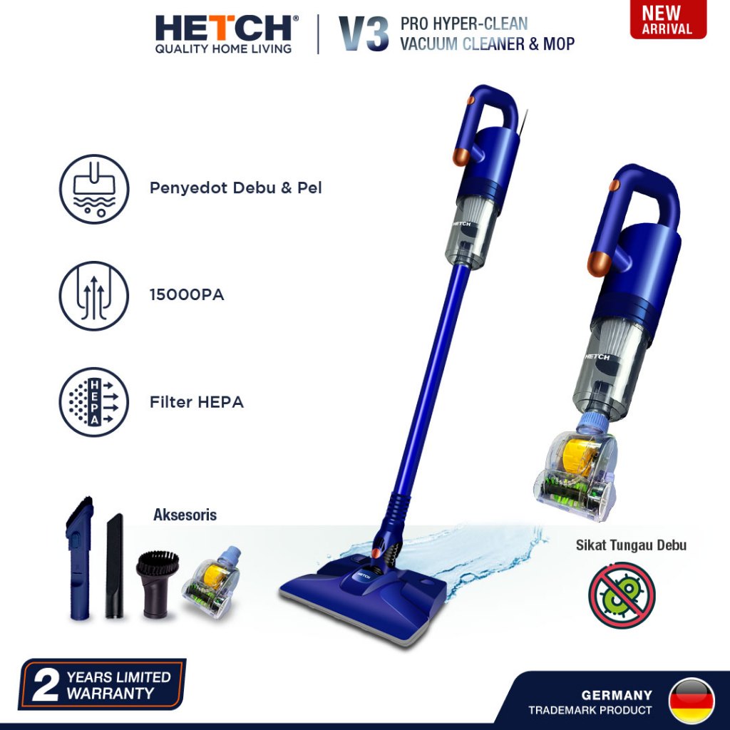 HETCH V3 Pro Hyper-Clean Handheld Dust Mite Bed Vacuum Cleaner & Mop Penyedot Debu & Pel HVC-1416-HC