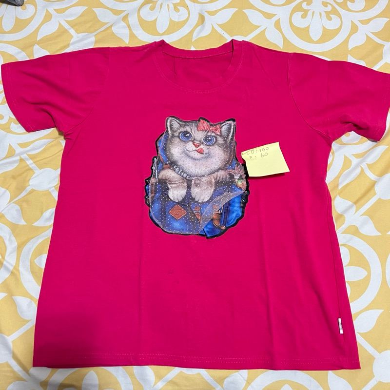 BD012 - baju dewasa kaos pink fuschia motif kucing
