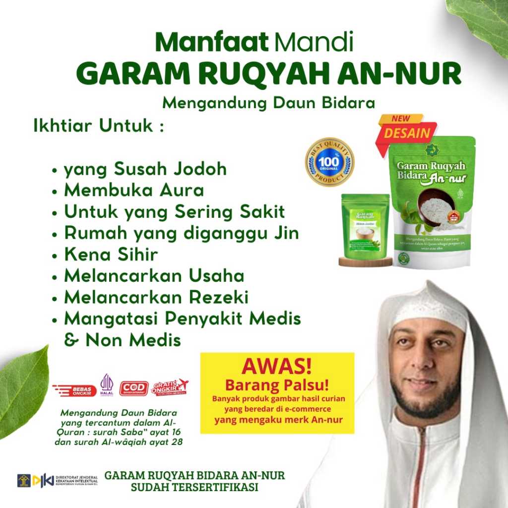 

Garam Ruqyah An-Nur 100 Gram Untuk Menetralisir Segala Gangguan Jin/Makhluk Halus