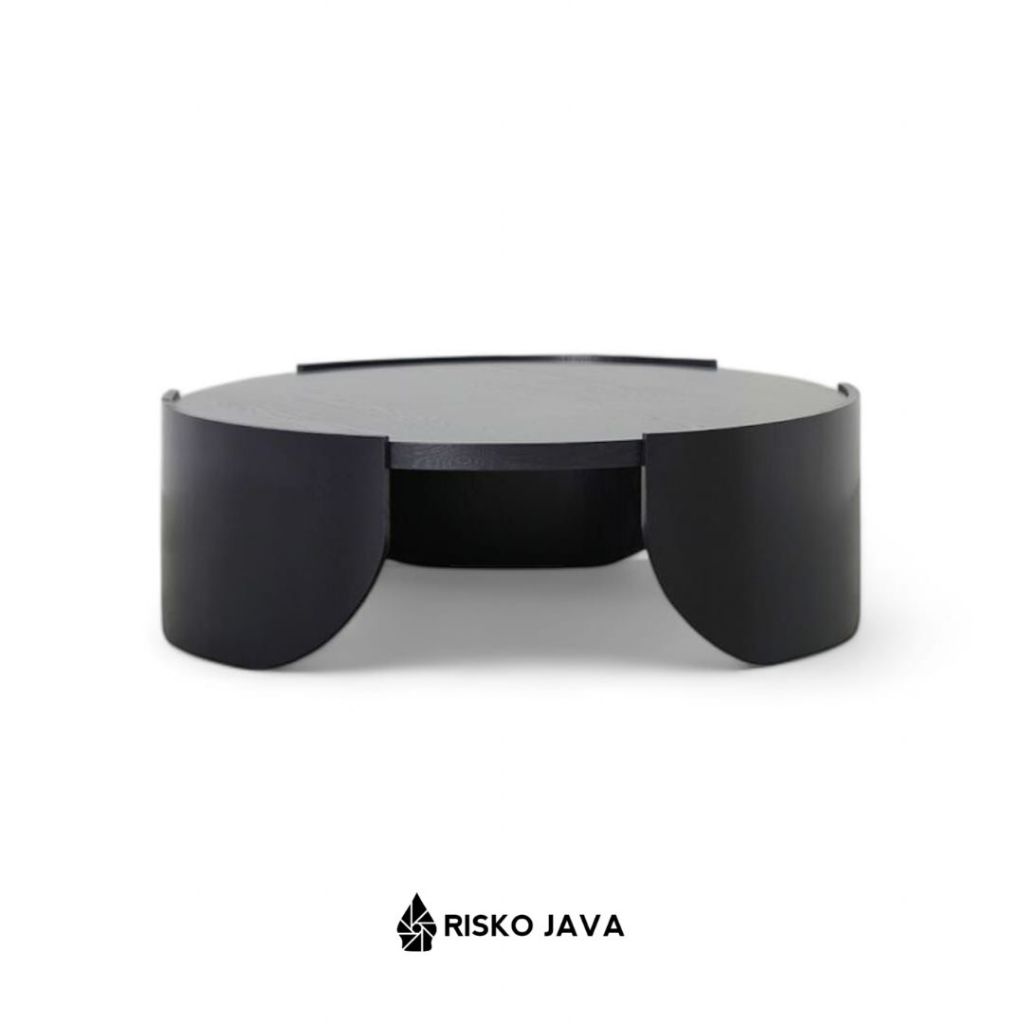 Meja Ruang Tamu Minimalis / Meja Kayu Jati Bulat / Coffe Table Natural Black | TYREIK