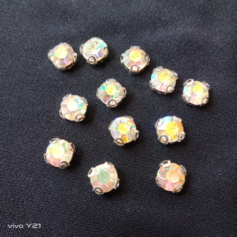 Payet kristal jahit diamon cangkang pelangi