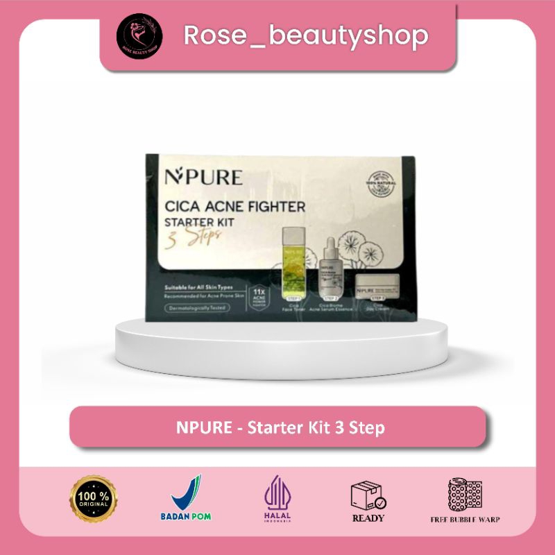 NPURE Cica Acne Fighter Starter Kit 3 Steps - isi 3pcs- Toner - Serum - Day Cream - Paket Skincare N