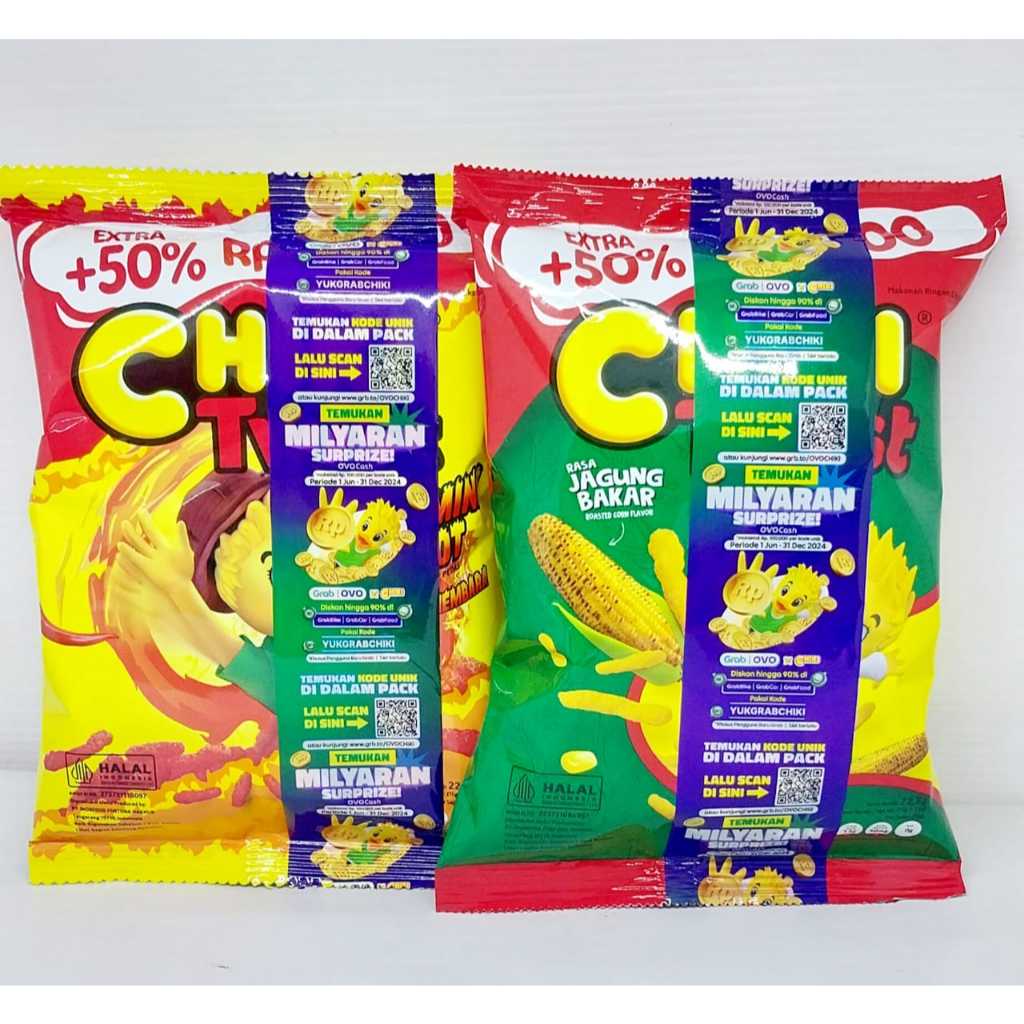 

Chiki/Jajan 2000an jajanan Anak-Anak Chiki Twist 2 Varian Pedas dan jagung Bakar Kemasan Ekonomis 22,5Gr