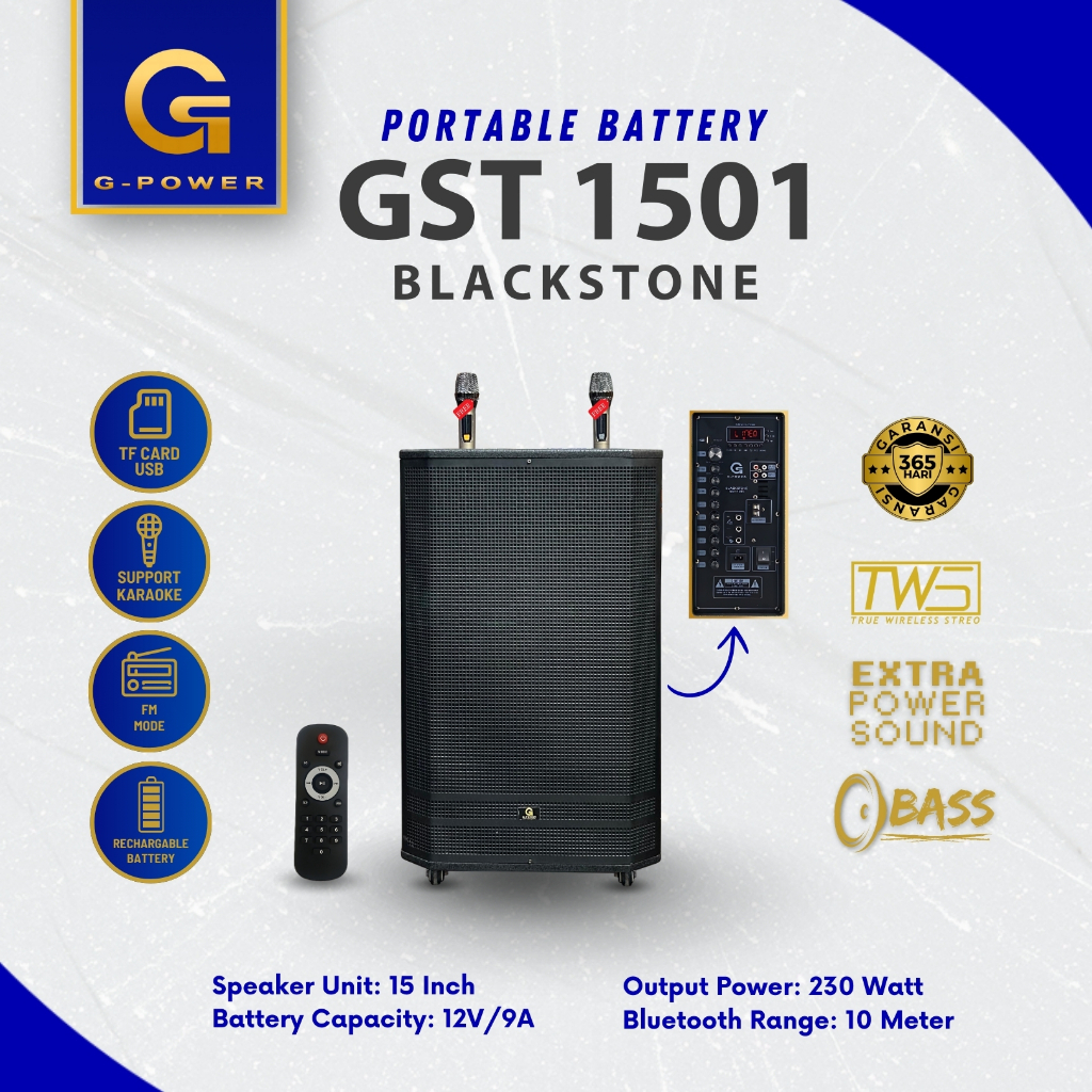 G-POWER Speaker Gst 1501 Blackstone / Goldenwood Speaker Bluetooth Portable Professional 15inch Supe