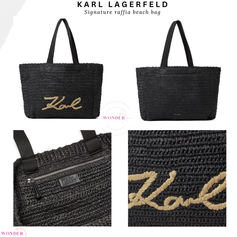 KARL LAGERFELD SIGNATURE RAFFIA BEACH BAG / Tas Pantai / tote bag Karl Lagerfeld
