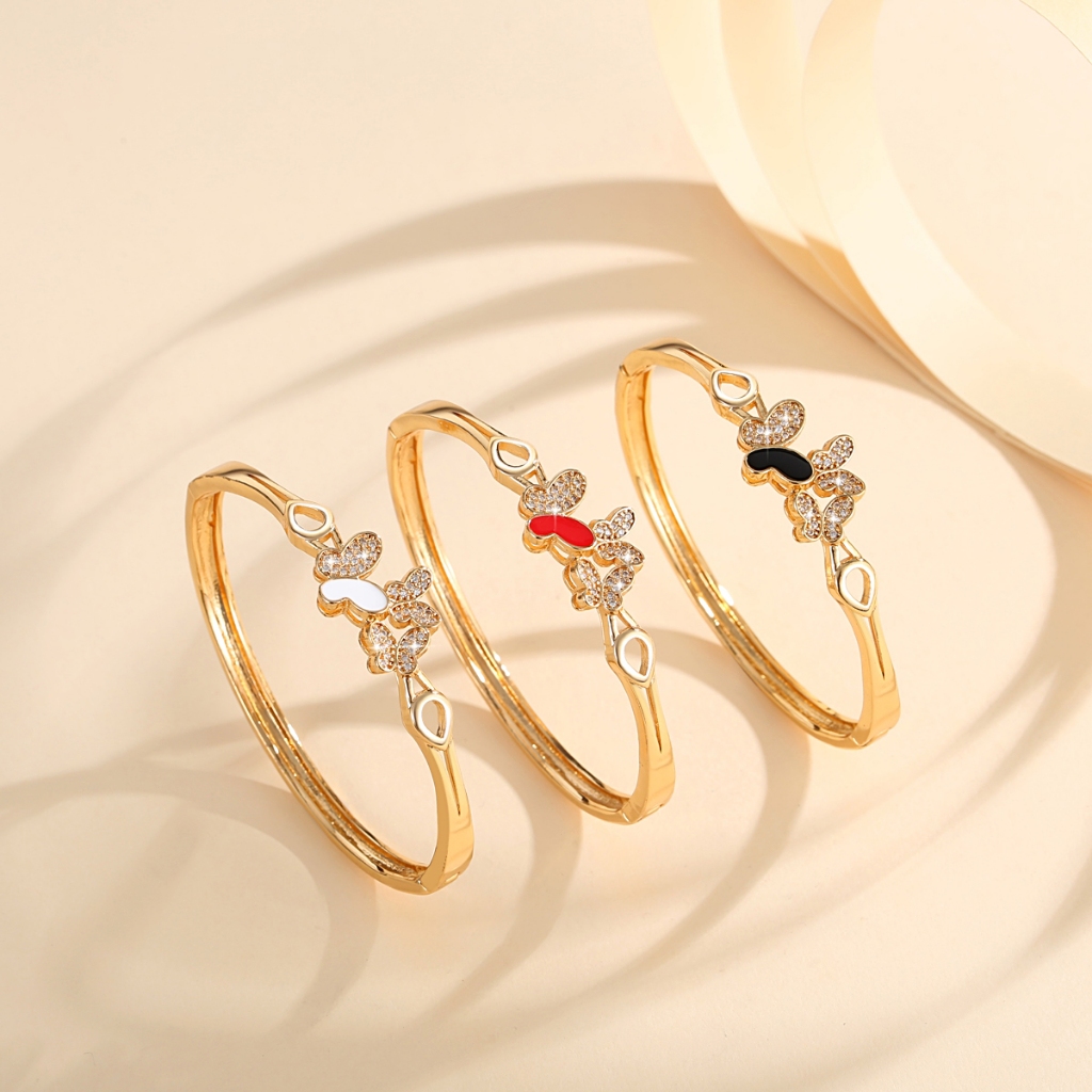 LM551【COD】 Bangle Wanita Hias Berlian imitasi Emas Stainless Steel Titanium Bangle Tadak Luntur