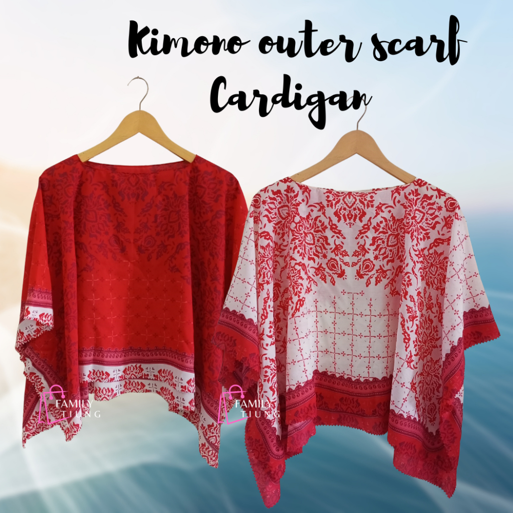 (READY) Outer Scarft Batwing Motif Merah Putih/ Kimono Outer Scarf Wanita Edisi Kemerdekaan