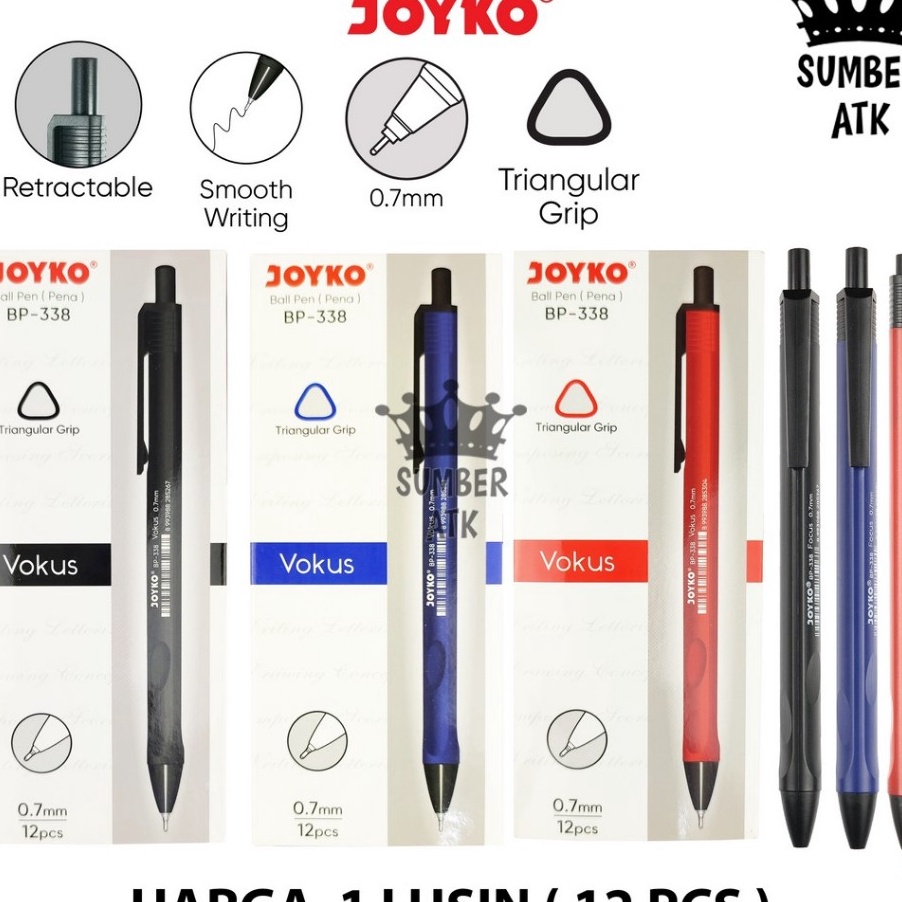 

BERKAH Ball Pen Pulpen Pena BP338 Focus 7 mm Ballpen Triangular Grip 1 Lusin 12 pcs