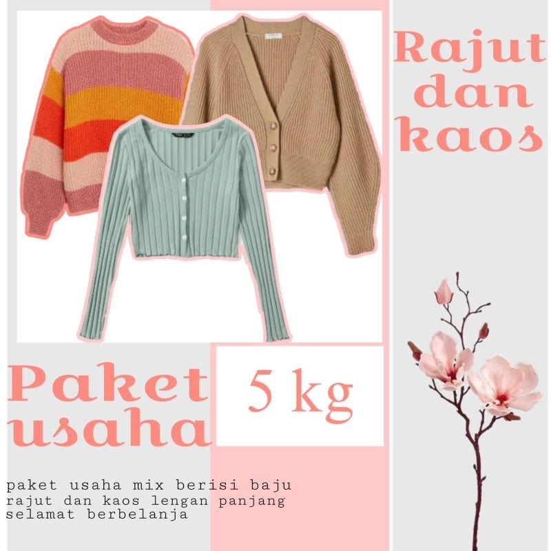 paket usaha pemula rajut mix kaos 5 kg isi 15-30 pcs, cod, baju murah, rajut murah