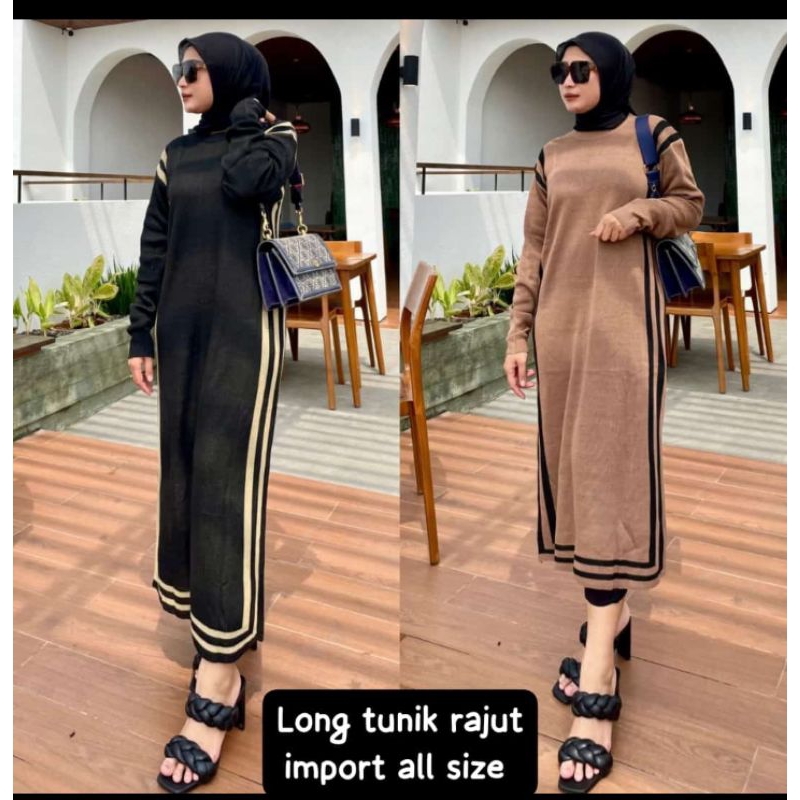 MIDI DRESS LONG TUNIK RAJUT IMPORT PREMIUM TEBAL ADEM UK JUMBO