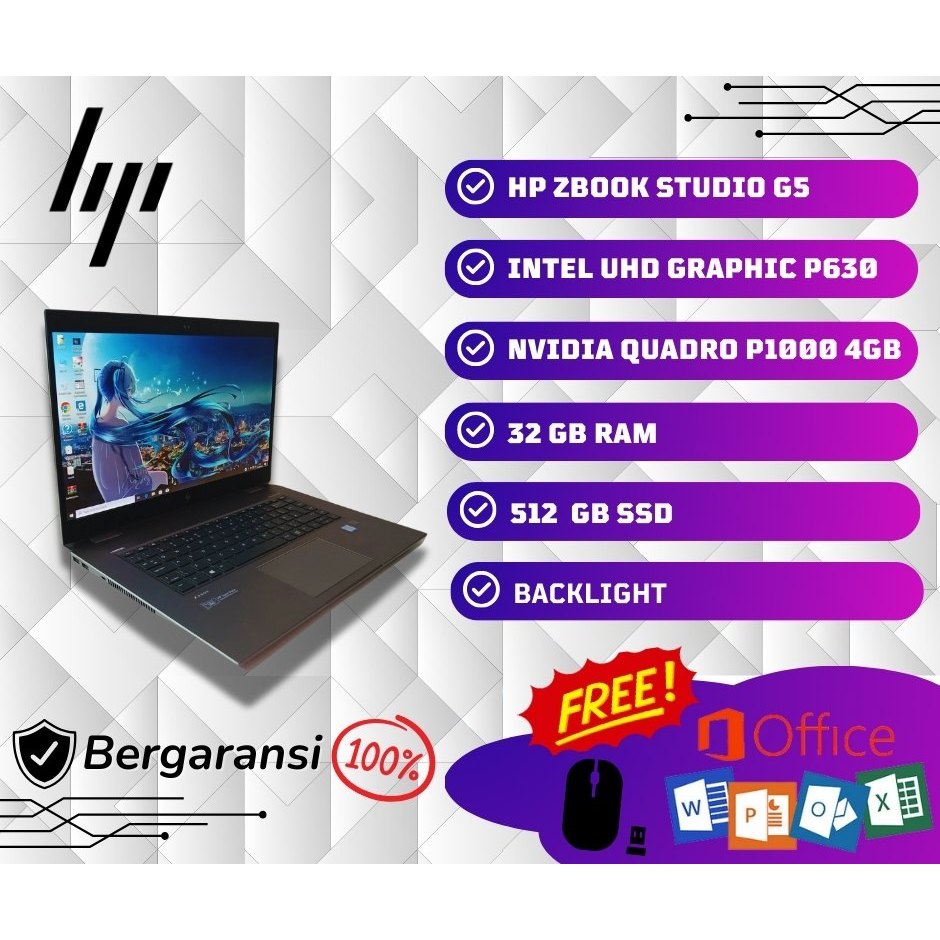 LAPTOP HP ZBOOK STUDIO G5 DOUBLE VGA / SECOND / BERKUALITAS / BERGARANSI / TERMURAH / WINDOWS 10