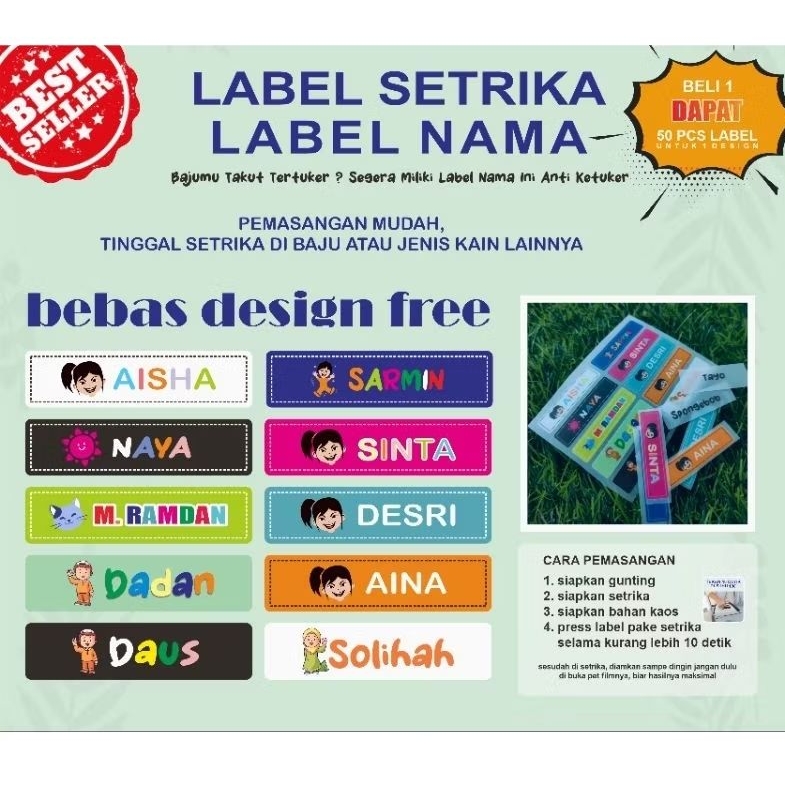 

50 pcs label dtf, label setrika, label baju