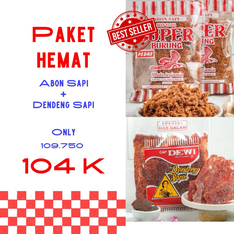 

Paket Abon Sapi cap Burung Elang 250 gr kemasan Ziplock dan Dendeng Sapi Has Dalam cap Dewi 250 gr