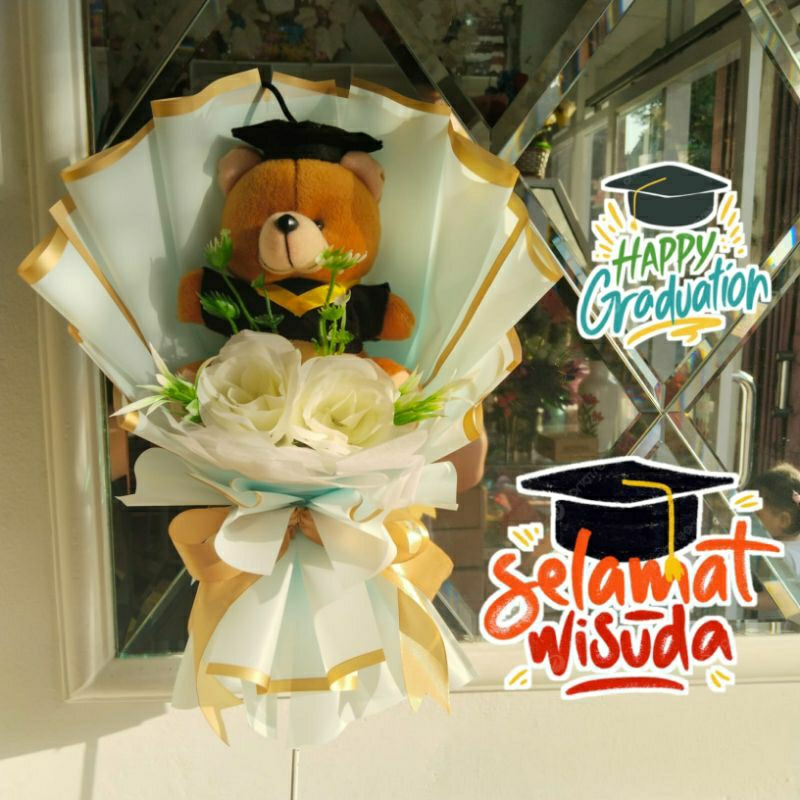 Buketgarden - Buket Boneka Wisuda / Buket Bunga / Bucket Boneka Graduation Cewek Cowok Pelulusan Skr