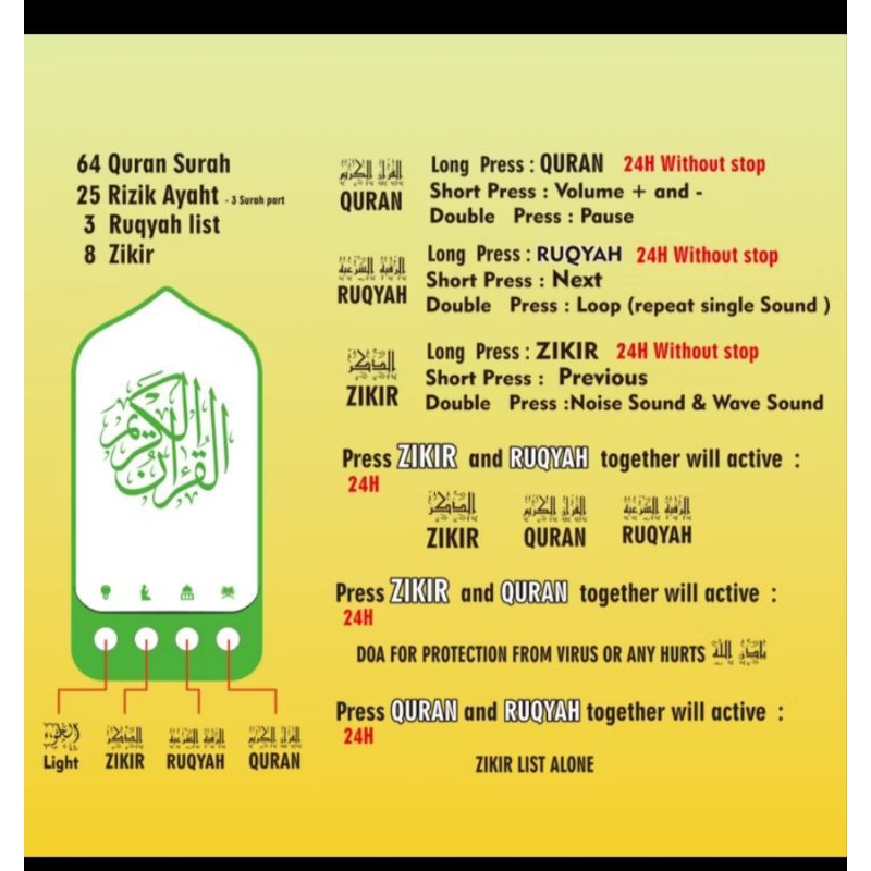 Speaker Murottal Al Qur'an Lampu Tidur 24 Jam Qur'an Surah, Rizik Ayat, Zikir , Ruqyah List