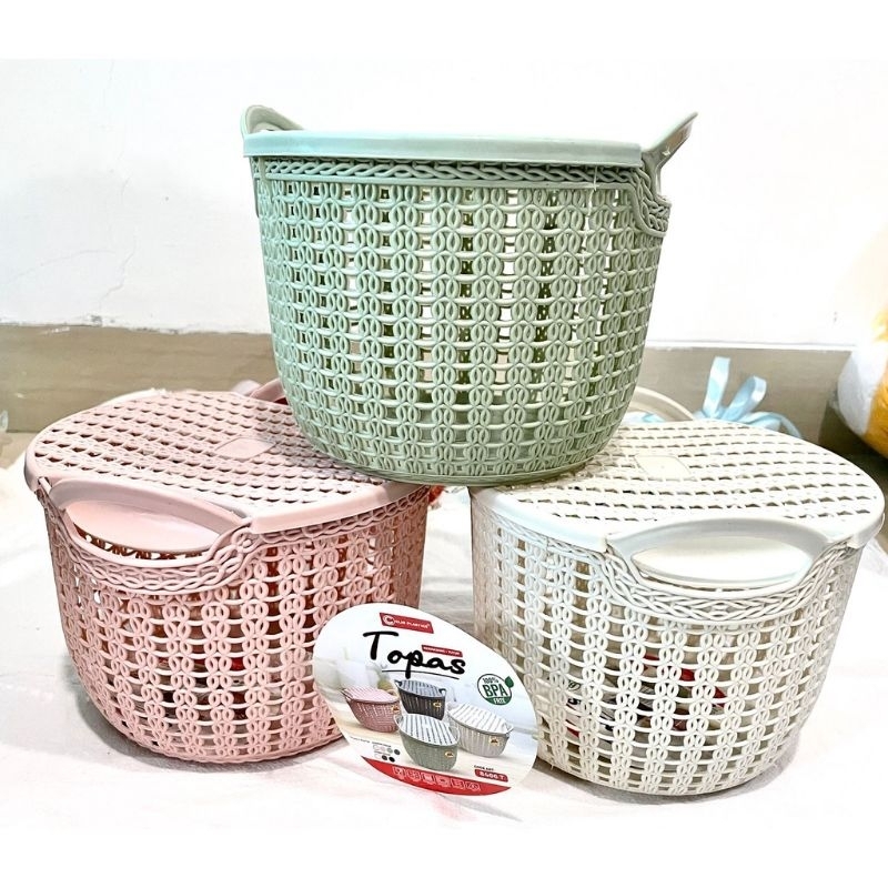 KERANJANG PLASTIK SOUVENIR KERANJANG TOPAS TUTUP