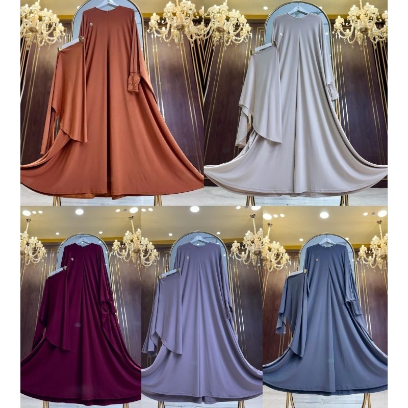 Gamis Kaftan Pashmina Instan Jersey Shellasaukia