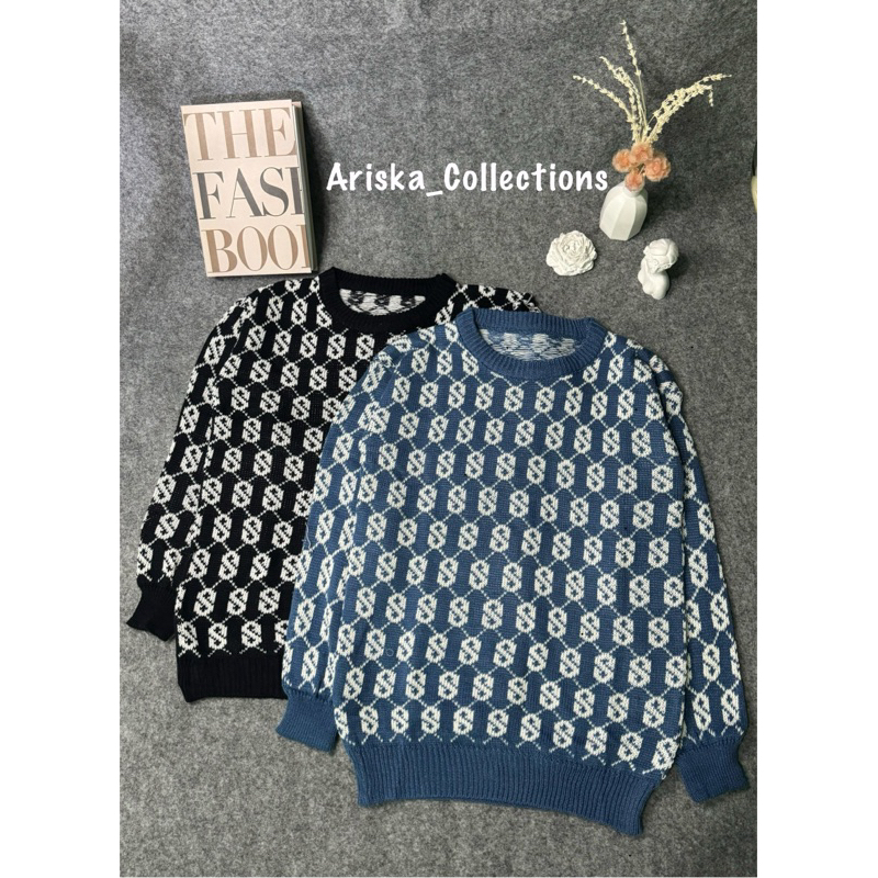 SWEATER MONOGRAM KNITWEAR/ATASAN RAJUT MOTIF MONOGRAM/BLOUSE MOTIF MONOGRAM