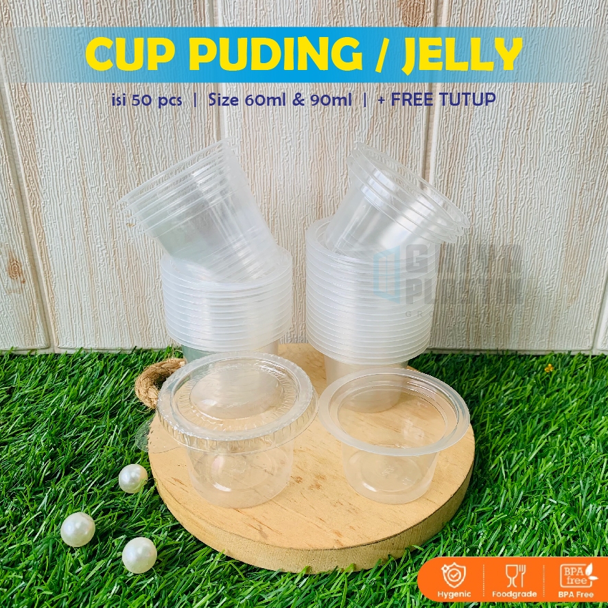 [50 pcs] Gelas Jelly 60ml 90ml FREE tutup / Gelas Puding FREE Tutup / Cup Puding / Cup Jelly Agar Ag