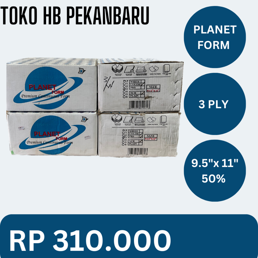

PLANET FORM - Kertas Komputer / Continuous Form 9.5" x 11" 50% (ukuran 1/2 lembar) 3PLY NCR-PRS