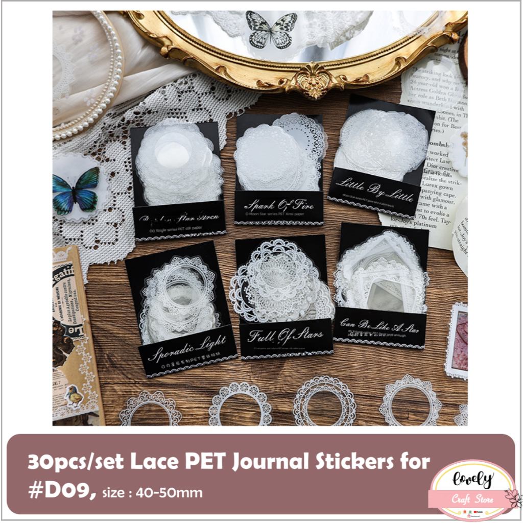 

LovelyCraftStore | PET Sticker D09 ~ 30pcs/set Journal Sticker PET Transparan waterproof lace frame border DIY stiker deco planner, journal, bujo, scrapbook DIY dekorasi, art deco sticker