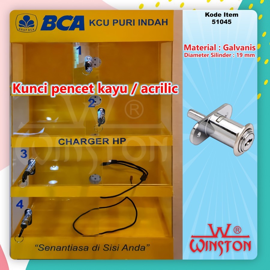 Push Lock Kunci Pencet Kunci Tengah Pintu /Pintu Lemari Tusuk Sliding Geser Winston Termurah