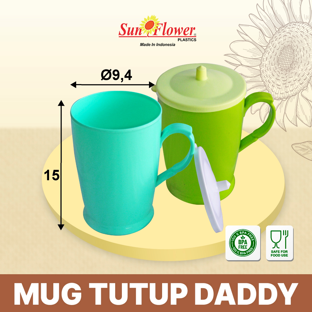 Mug tutup Daddy Sunflower/Mug Plastik / Mug Besar / Mug Minum
