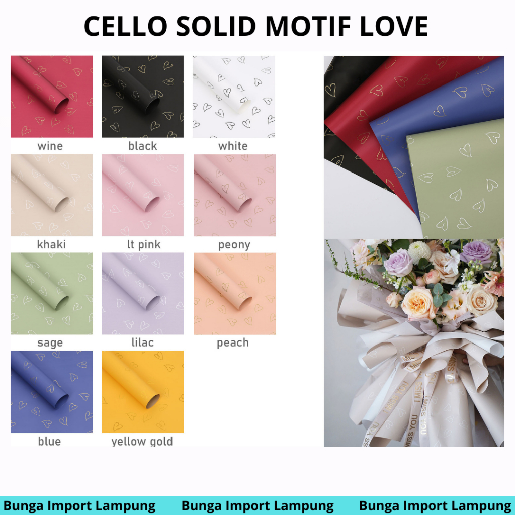 

(pack) kertas buket cellophane solid motif love flower wrapping 20 lembar
