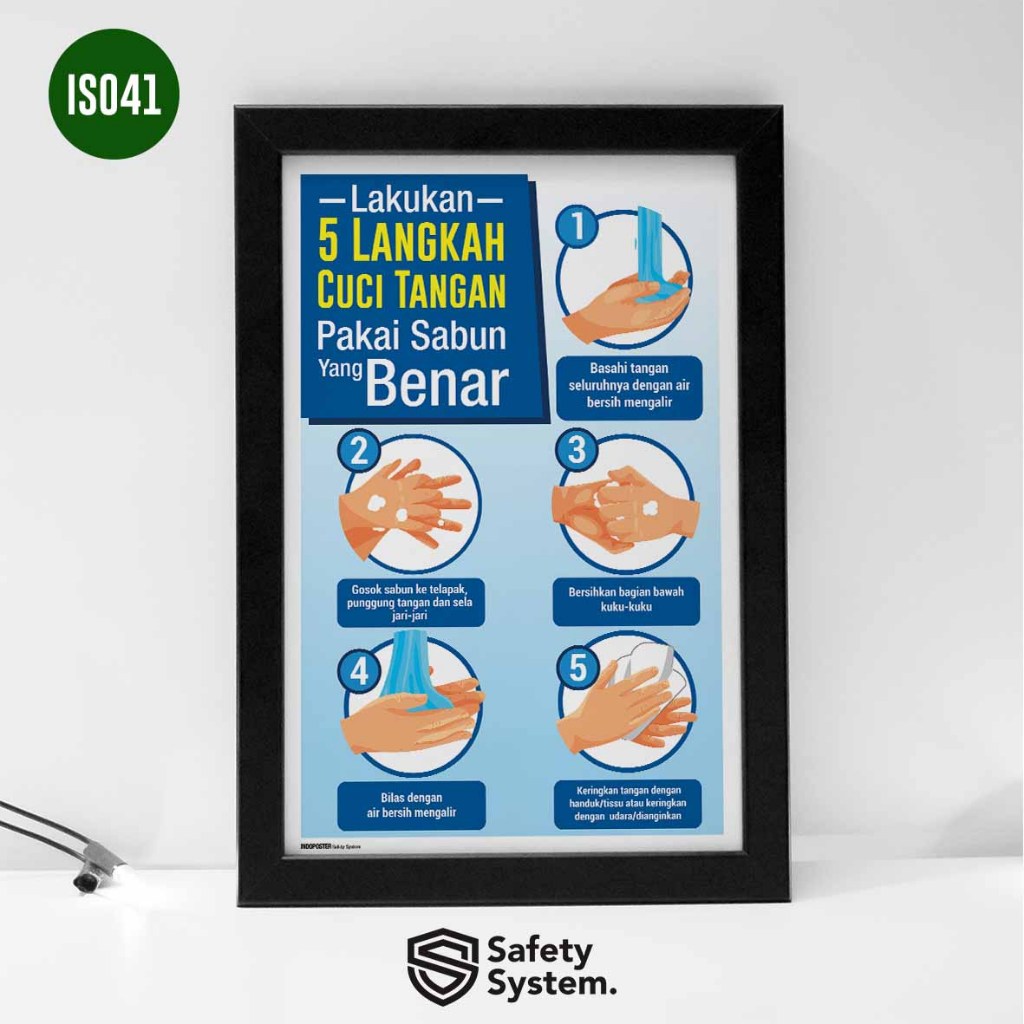 Poster K3 Keselamatan Kerja Safety 5 Langkah Cara Mencuci Tangan Dengan Sabun Kemenkes WHO