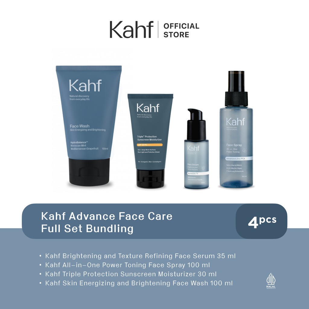 Kahf Paket Brightening Skincare Pria (4pcs) - Perawatan Wajah Pria | Face Wash | Sunscreen Moisturiz
