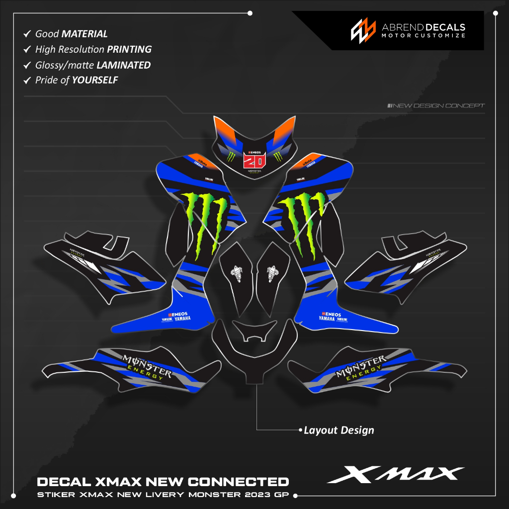 DECAL XMAX NEW CONNECTED LIVERY ME GP / STIKER MOTOR YAMAHA XMAX 250 NEW FULLBODY / STOCK DECALS