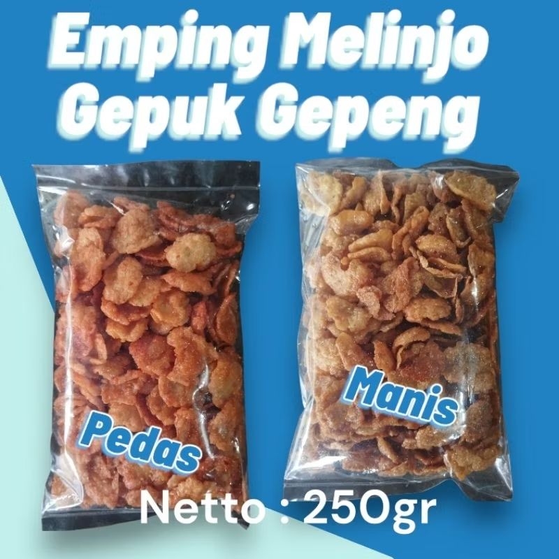 

Emping Melinjo Gepuk Gepeng Matang Siap Santap Kemasan 250gr Manis Dan Pedas