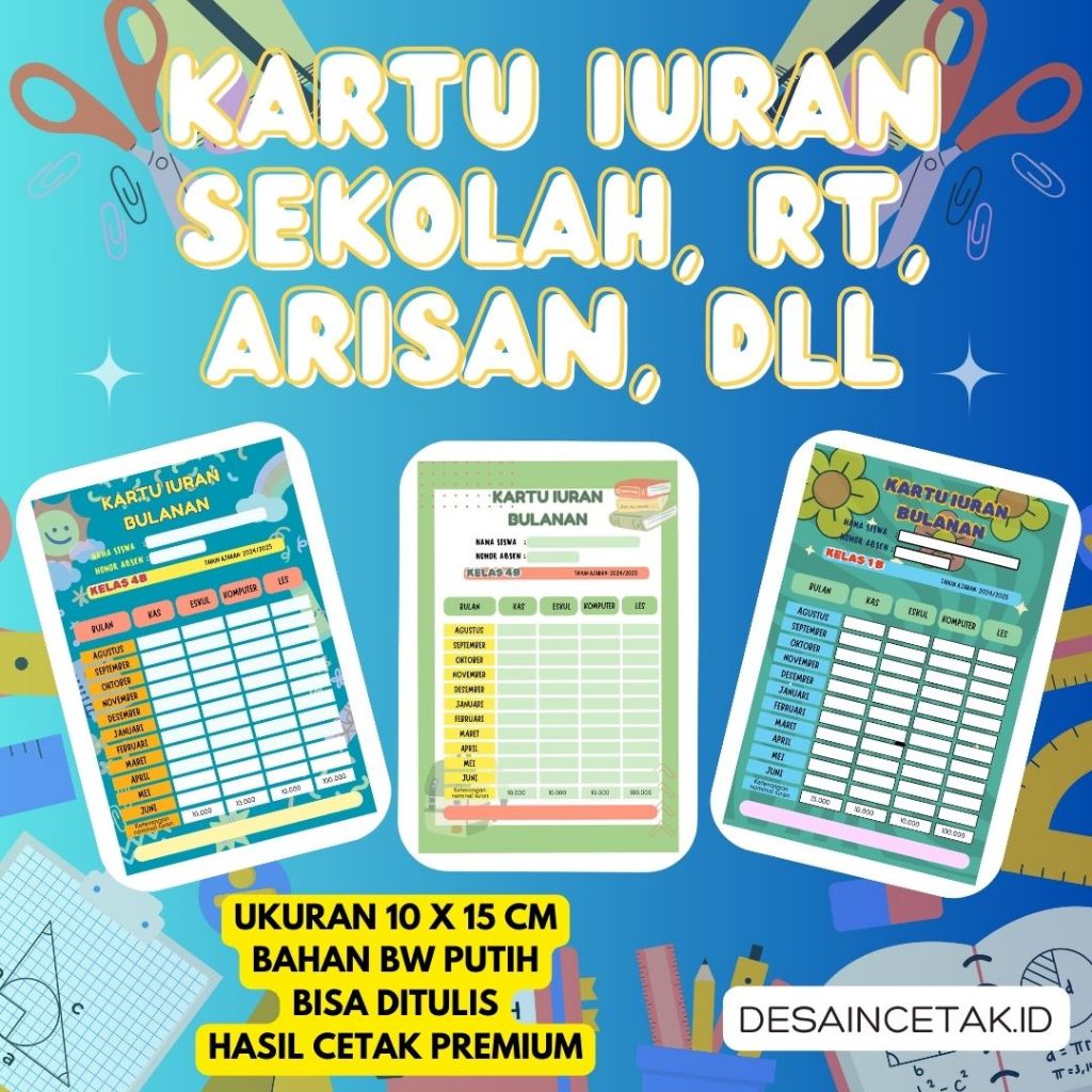 

KARTU IURAN BULANAN SEKOLAH RT RW BIMBEL LES NGAJI CUSTOM