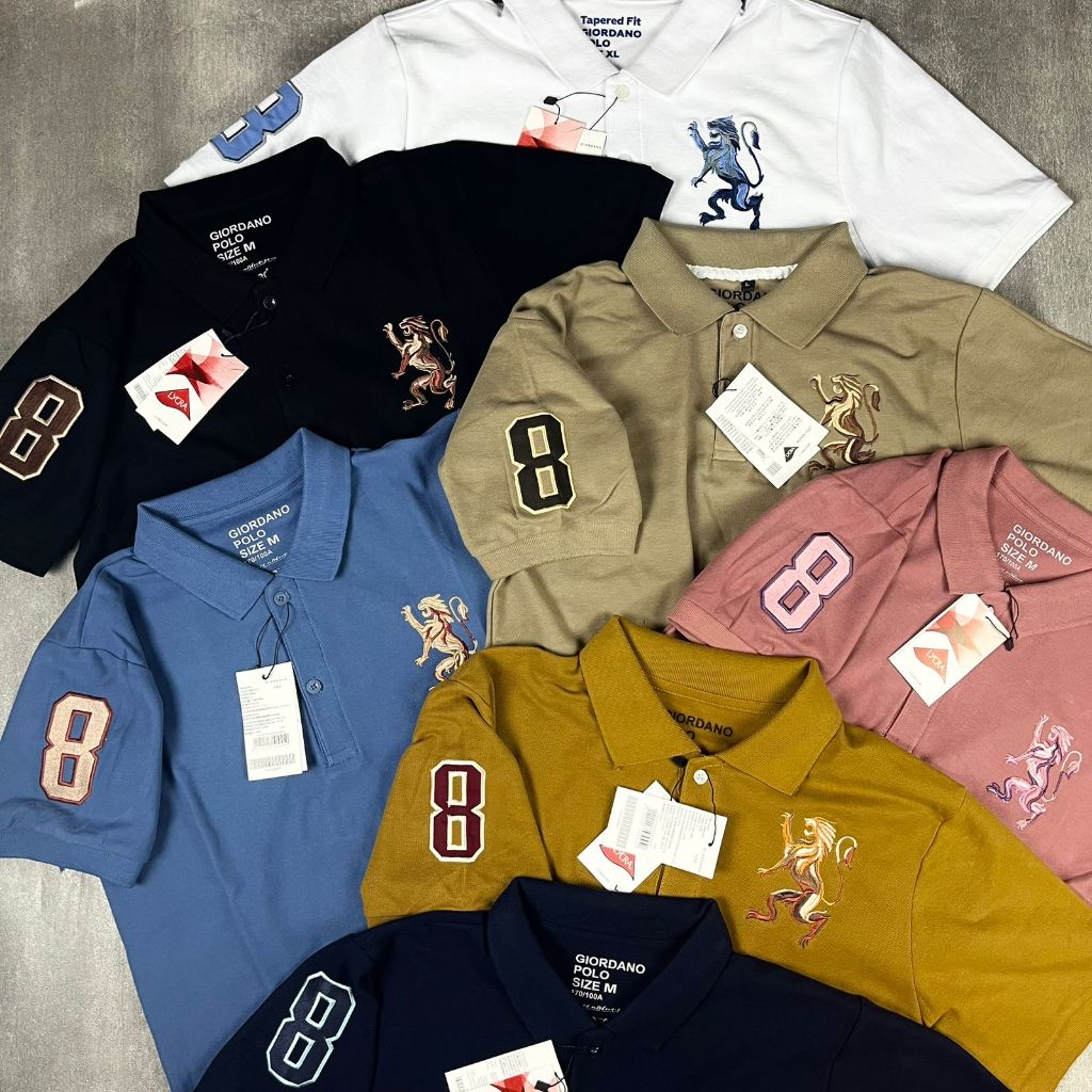Giordano Polo Tshirt Pria 3D Bordiran Kancing Embos Premium Kaos Kerah Cowok M L Xl Slimfit